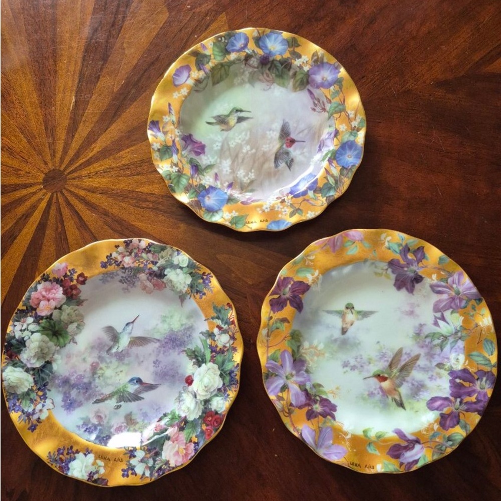 3pc Vintage Lena Liu Hummingbird Plate Set 2000 Bradford Exchange